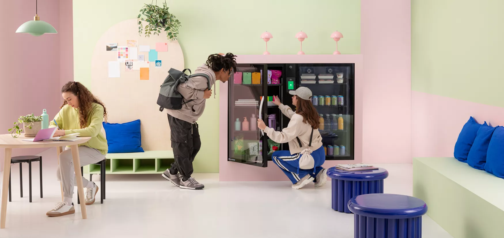 Students using Pantra micro-market in a modern campus setting